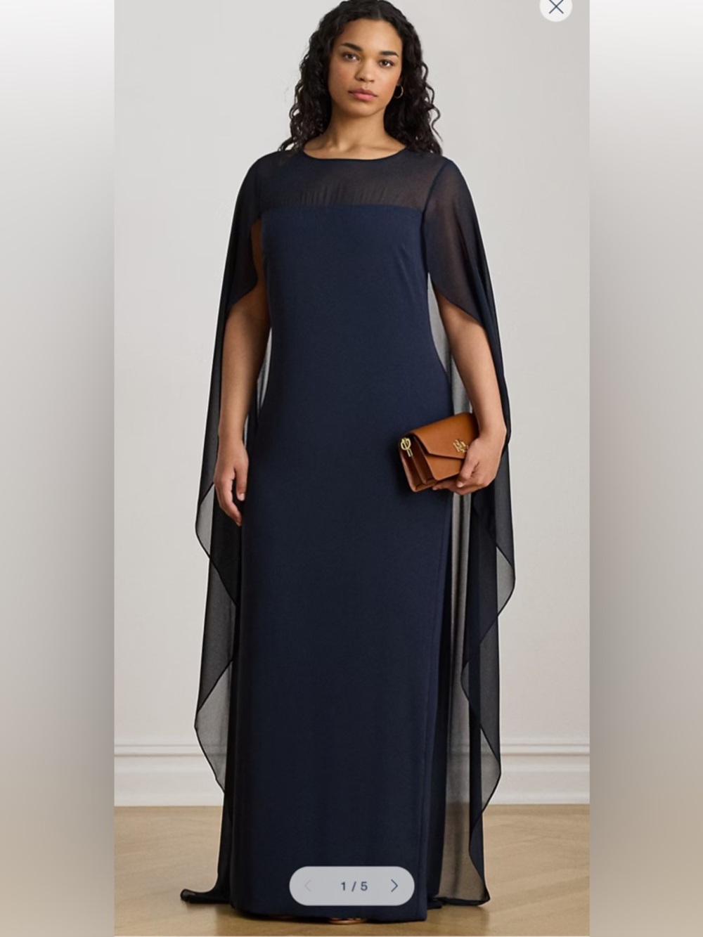 Polo by Ralph Lauren Navy Chiffon Cape-Overlay Maxi Dress